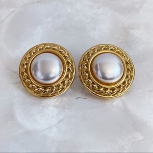 Napier Gold Tone Cable Twist Faux Pearl Earrings